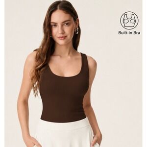 NEW OGL Move Size S Light Cotton Rib U-neck New Airy Bra Tank Brami Brown